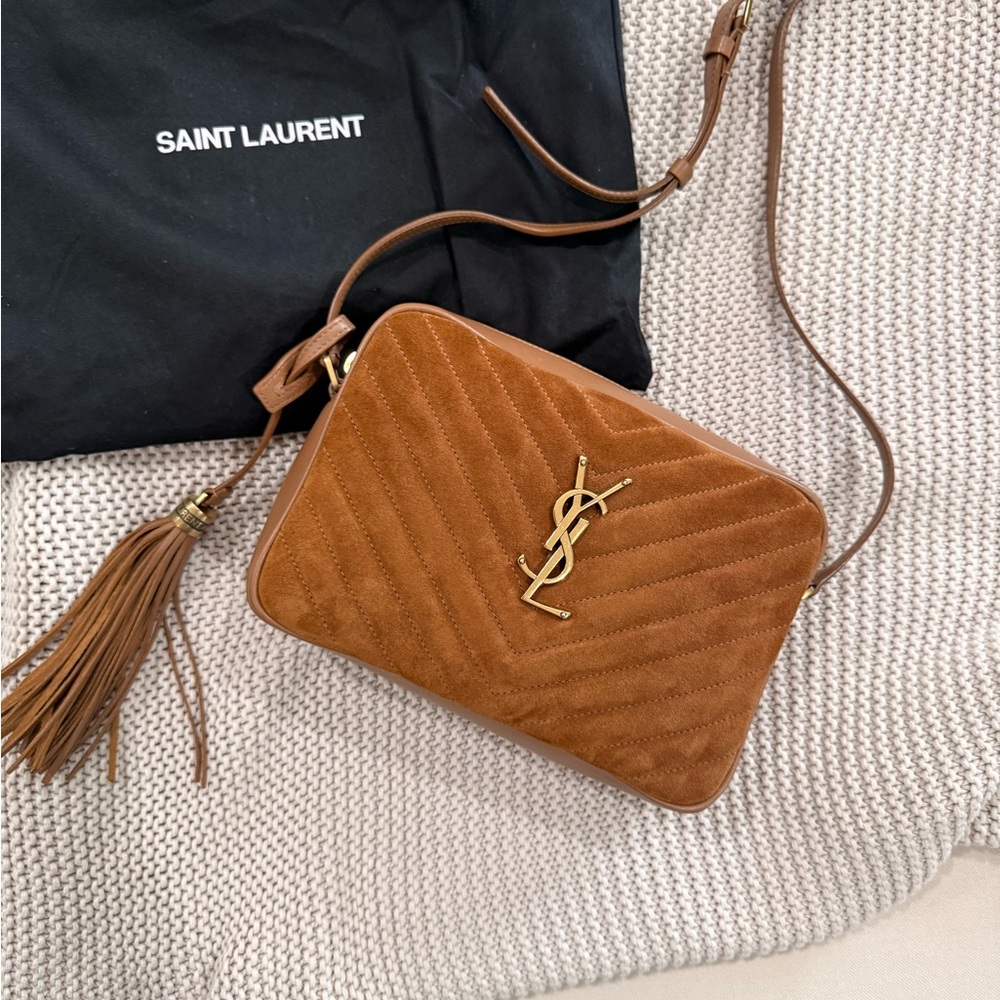 Saint Laurent Tan Suede Quilted Crossbody Bag